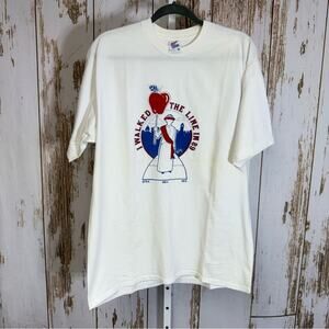 Jerzees, Classic White Tee Single Stitch. Teacher's Union 1989. Size XL.
